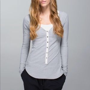 Lululemon Henley in grey and white stripes